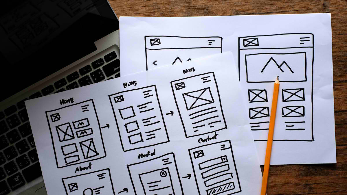 Image of UI UX designers sketching wireframes specifically for a custom website project
