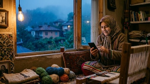 پیرزنی که در موبایل خود مشغول استفاده از خدمات مالی دیجیتال است