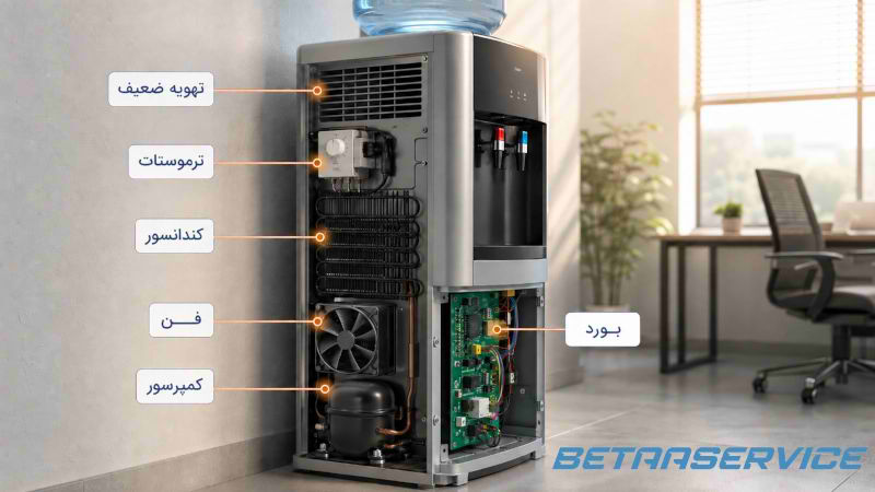 A water cooler with text overlay