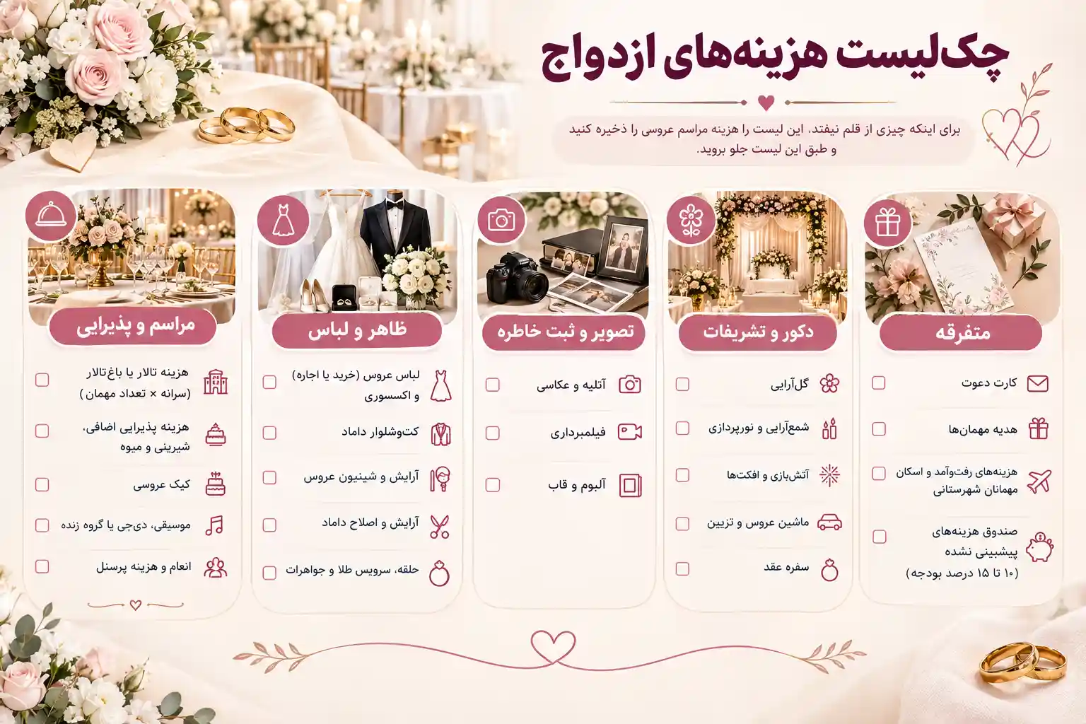 چک لیست هزینه های عروسی